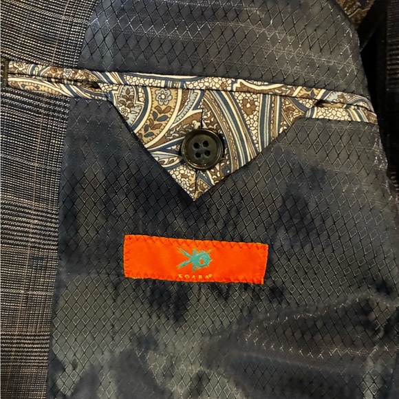 Egara Blue 100% Linen Plaid Windowpane Sport Coat Blazer 42 Long Slim Mens - Picture 6 of 14